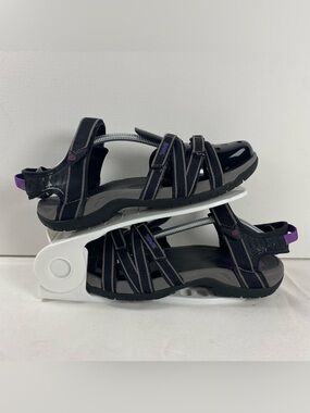 Teva Tirra Womens 9 Gray Black Purple Hiking Sandals Hook Loop Strappy 4266